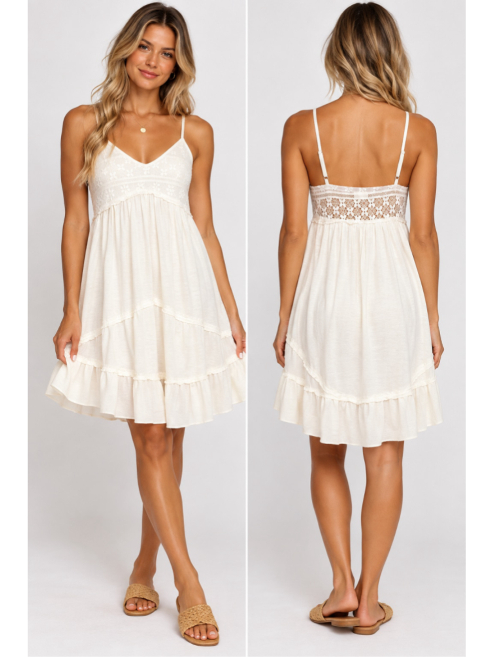 POL Ivory Babydoll Lace Boho Tank Top Dress Small SMT2667 – NWOT